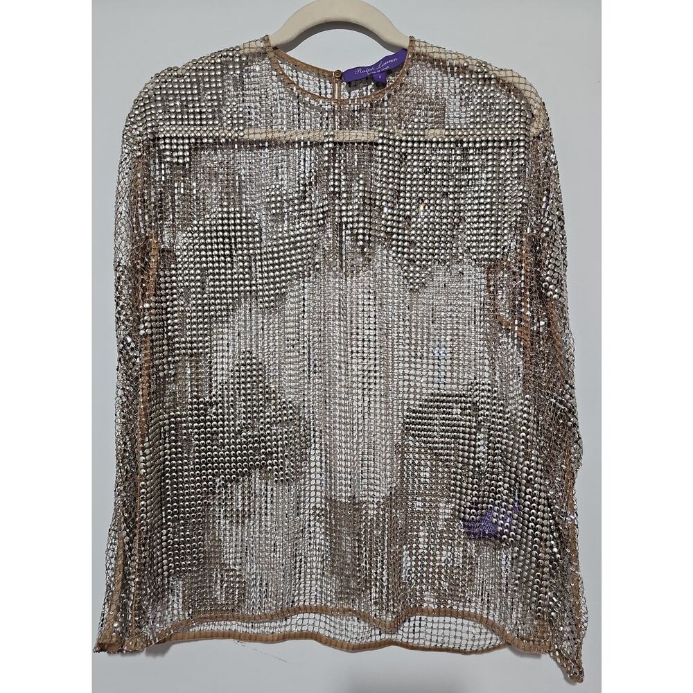 Ralph Lauren Purple Label Maritza Blouse Mesh Studs Jewels Womens 2 Rhinestones - Picture 16 of 16